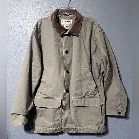 L.L. Bean Men’s Beige Barn/Field Jacket Coat Sz XL Reg Coduroy Collar Lined EUC. - Picture 1 of 7